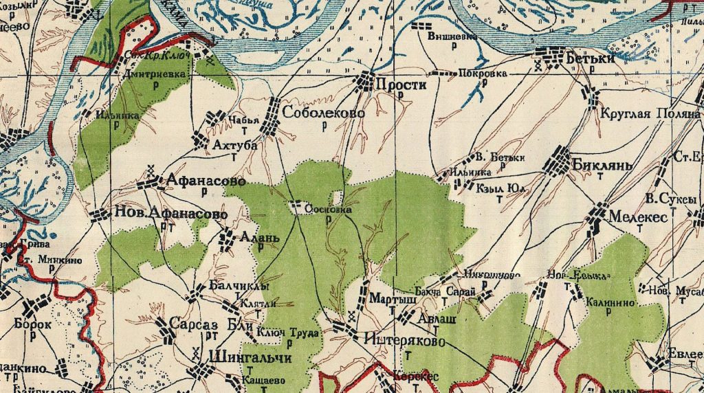 Посёлок Сосновка. Топографическая карта Татарской АССР 1935 года. Скриншот с сайта "Это место".